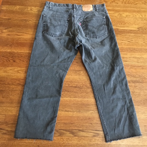 Levis 505 faded black cropped frayed jeans 37 - Picture 6 of 6